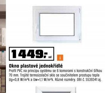 Okno plastové jednokřídlé