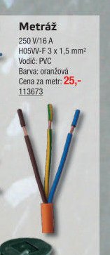 Metráž 250 V/16 A (H05VV-F 3 x 1,5 mm2)