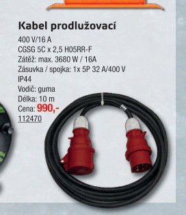 Kabel prodlužovací 400 V/16 A
