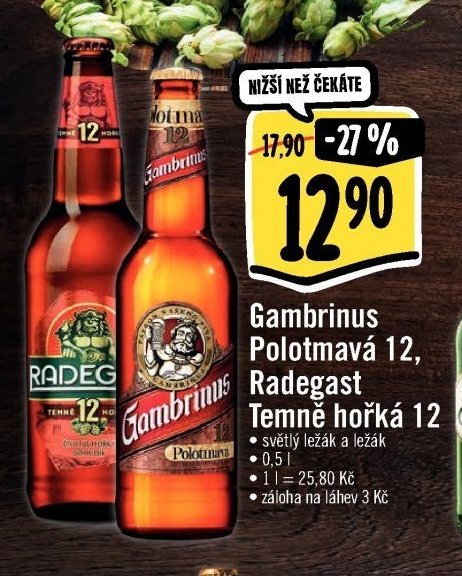 Gambrinus Polotmavá 12, Radegast Temně hořká 12
