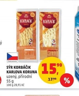 SÝR KORBÁČIK KARLOVA KORUNA uzený, přírodní 55 g