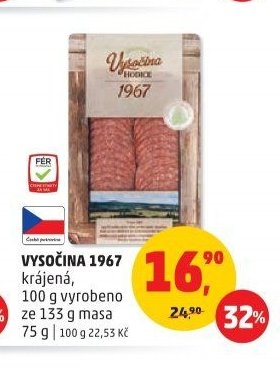 VYSOČINA 1967 krájená, 100 g vyrobeno ze 133 g masa 75 g