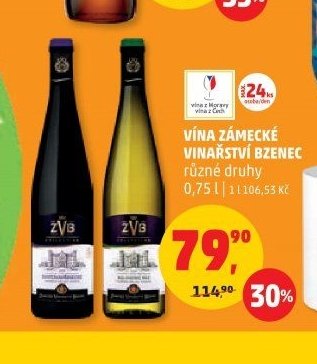 VÍNA ZÁMECKÉ VINAŘSTVÍ BZENEC různé druhy 0,75 l
