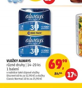 VLOŽKY ALWAYS různé druhy