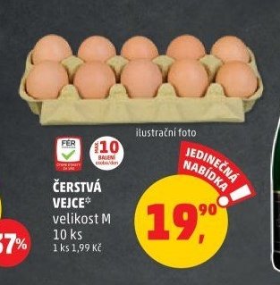 ČERSTVÁ VEJCE velikost M 10 ks