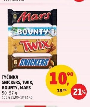 Tyčinky Snickers, Twix, Bounty, Mars