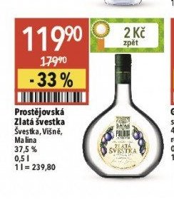 Prostějovská Zlatá švestka Švestka, Višně, Malina 37,5 % 0,5 l