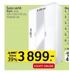 Šatní skříň Karl, bílá - ASKO akcniletaky.com