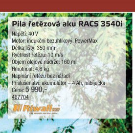Pila řetězová aku RACS 3540i - UNI HOBBY akcniletaky.com