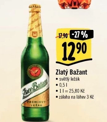 Pivo světlý ležák 12° Zlatý Bažant