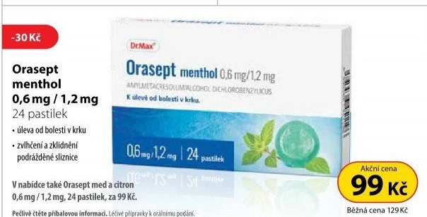 Pastilky proti bolesti v krku Orasept Dr.Max