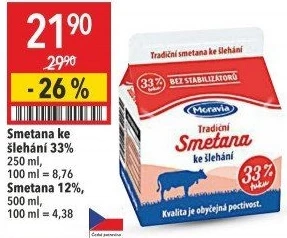 Smetana ke šlehání 33% Moravia