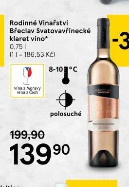 Rodinné Vinařství Břeclav Svatovavřinecké klaret víno
