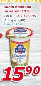 Smetana na vaření Kunín 12%