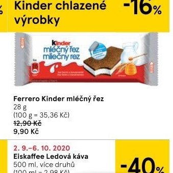Ferrero Kinder chlazené výrobky / Kinder mléčný řez
