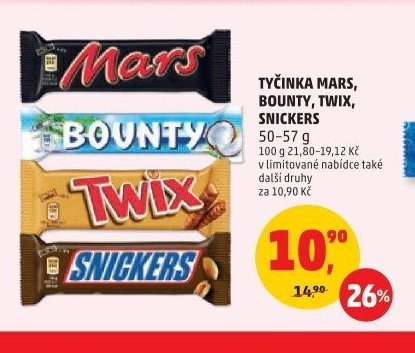 Tyčinka Mars, Bounty, Twix, Snickers