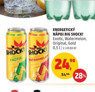 Energetický nápoj Big Shock! Exotic, Watermelon, Original, Gold 0,5 l