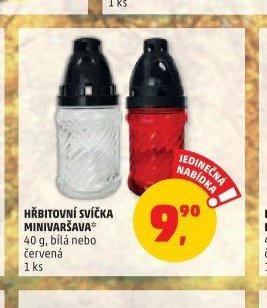 HŘBITOVNÍ SVÍČKA MINIVARŠAVA 40 g, bílá nebo červená