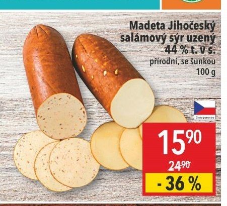 Madeta Jihočeský salámový sýr uzený 44 % t. v s.