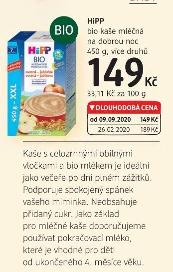 Kaše mléčná Na dobrou noc Bio HiPP