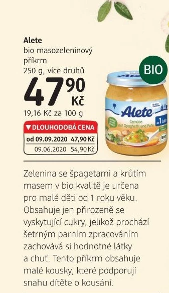 Příkrm masozeleninový bio Alete Nestlé