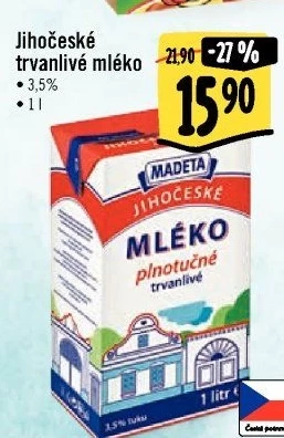 Mléko trvanlivé Jihočeské Madeta - 3,5% plnotučné
