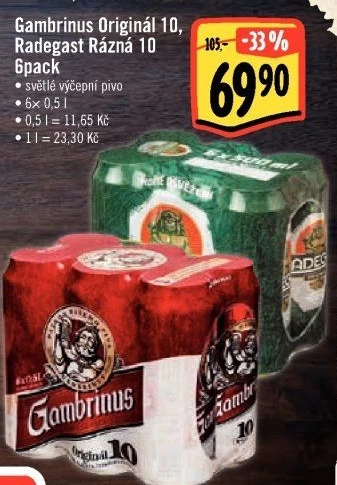Pivo světlé výčepní Originál 10° Gambrinus