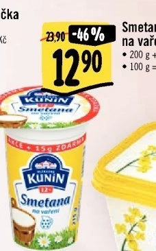 Smetana na vaření Kunín 12%