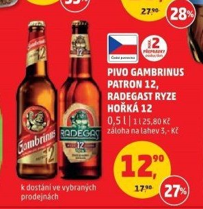 Pivo Gambrinus Patron 12, Radegast Ryze hořká 12
