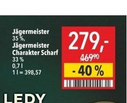 Jägermeister 35%, Jägermeister Charakter Scharf 33%, 0,7l