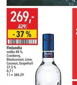 Finlandia vodka 40%, Cranberry, Blackcurrant, Lime, Coconut, Grapefruit 37,5% 0,7l