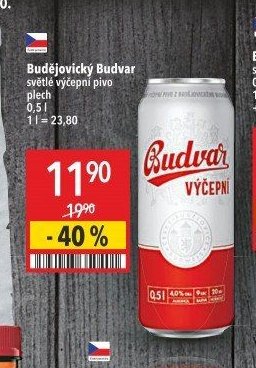 Budějovický Budvar světlé výčepní pivo plech 0,5 l