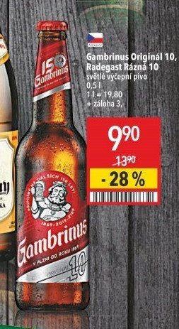 Gambrinus Originál 10, Radegast Rázná 10 světlé výčepní pivo 0,5 l