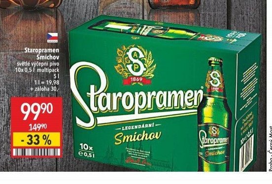Staropramen Smíchov světlé výčepní pivo 10x 0,5 l multipack