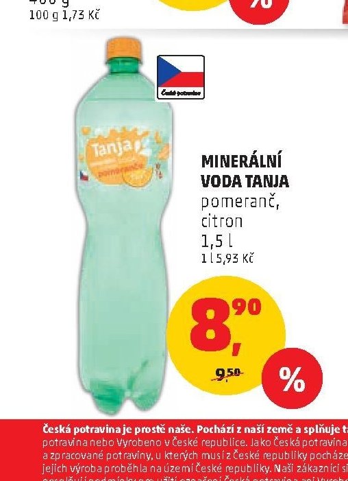 Minerální voda Tanja pomeranč, citron