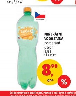 MINERÁLNÍ VODA TANJA pomeranč, citron