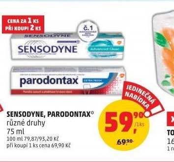 SENSODYNE, PARODONTAX různé druhy 75 ml