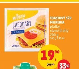 Toastový sýr Milkeria různé druhy 200g
