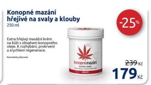 Konopné mazání hřejivé na svaly a klouby 250 ml