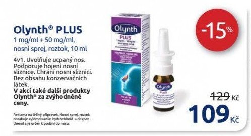 Olynth PLUS 1 mg/ml + 50 mg/ml, nosní sprej, roztok, 10 ml