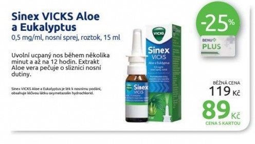 Sinex VICKS Aloe a Eukalyptus 0,5 mg/ml, nosní sprej, roztok, 15 ml