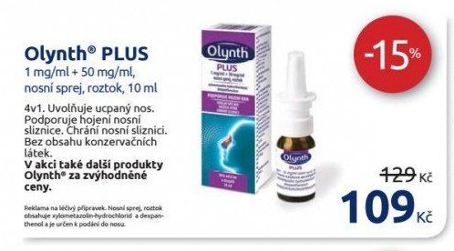 Olynth PLUS 1 mg/ml + 50 mg/ml, nosní sprej, roztok, 10 ml