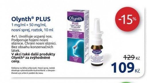 Olynth PLUS 1 mg/ml + 50 mg/ml, nosní sprej, roztok, 10 ml