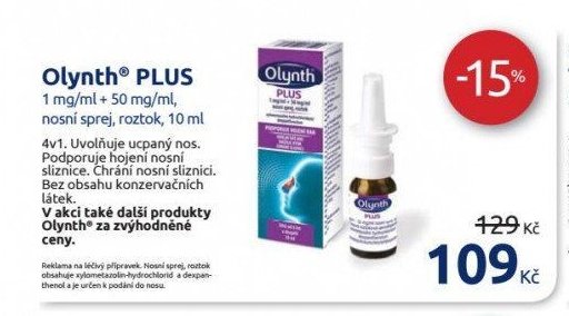 Olynth PLUS 1 mg/ml + 50 mg/ml, nosní sprej, roztok, 10 ml