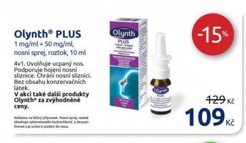 Olynth PLUS 1 mg/ml + 50 mg/ml, nosní sprej, roztok, 10 ml