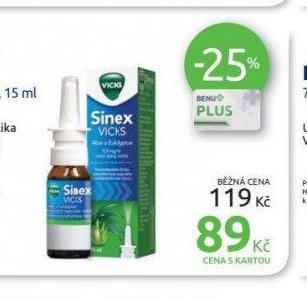 Sinex VICKS Aloe a Eukalyptus 0,5 mg/ml, nosní sprej, roztok, 15 ml