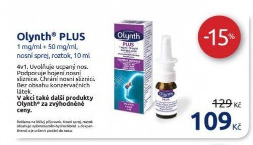 Olynth PLUS 1 mg/ml + 50 mg/ml, nosní sprej, roztok, 10 ml