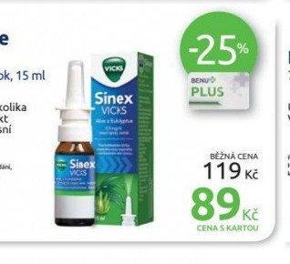 Sinex VICKS Aloe a Eukalyptus 0,5 mg/ml, nosní sprej, roztok, 15 ml