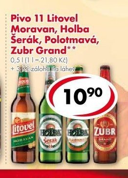 Pivo 11 Litovel Moravan, Holba Šerák, Polotmavá, Zubr Grand