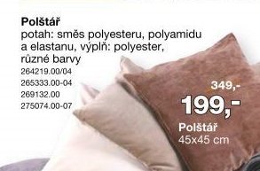 Polštář 45x45 cm, potah: směs polyesteru, polyamidu a elastanu